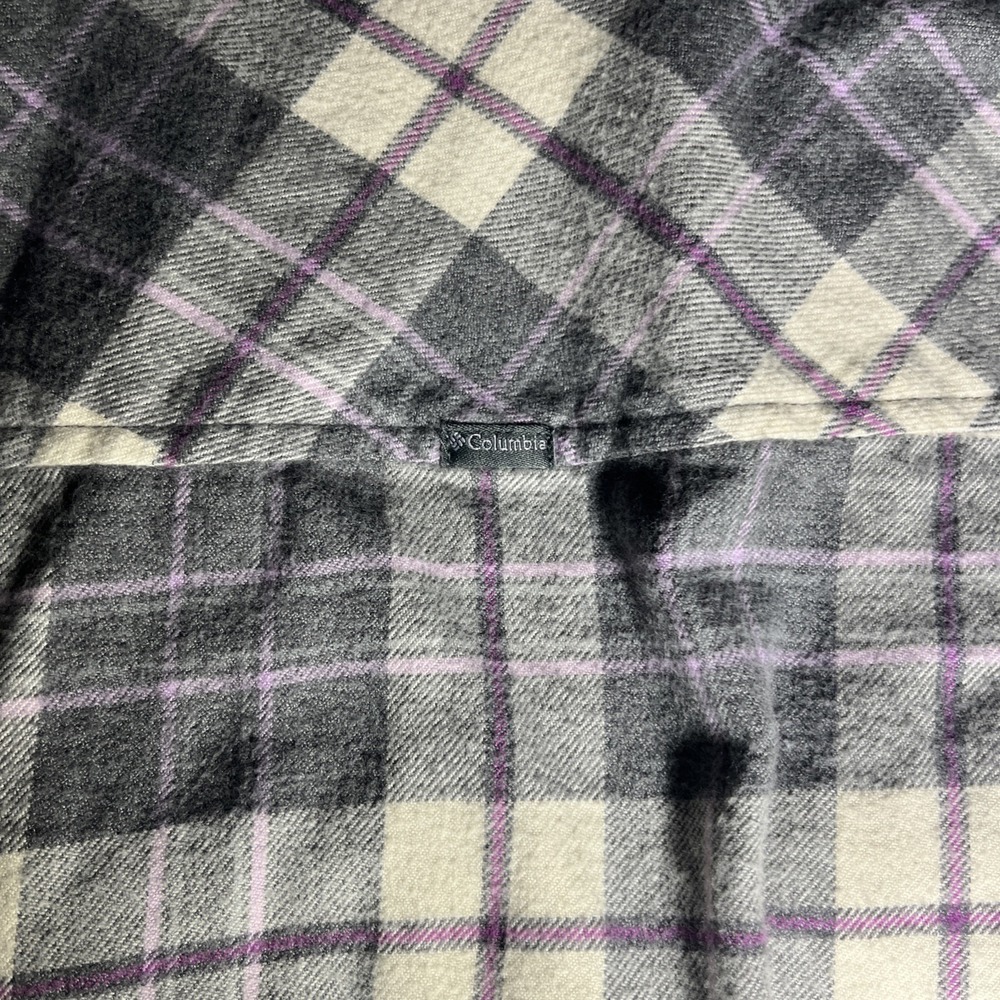 Columbia Flannel Shirt Womens Medium Gray Plaid Button Front Outdoors Cotton - Picture 7 of 7